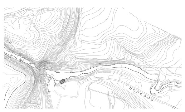 Val-Jalbert, Belvedere, Atelier Pierre Thibault, village, Dorf, Kanada, Canada, historisches Dorf, Holz, wood, Ruine, ruin, Zaun, Fassade, facade, lattice, Fabrik, factory, Tourismus, Aussichtsplattform