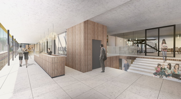 Edegem, Belgien, Marc Koehler Architects, Delobelle Architecten, Delva Landscape Architecture, Antwerpen, Open Call, offener Aufruf, Wettbewerb, competition, Gemeindezentrum, community center, art center, Kunst, art, library, Bibliothek, The Missing Link, suburban, Stadtrand, cultural hub, Kultur, VTC, Denkmalpflege, exhibition, Ausstellung, public space, öffentlicher Raum