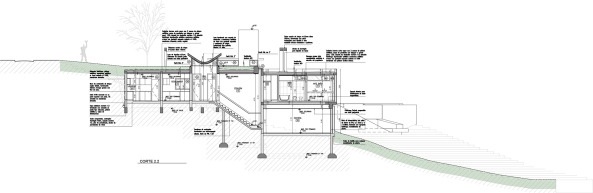 Crdoba, Argentinien, House in Q2, Santiago Carlos Viale Lescano, Haus, housing, unterirdisch, Hof, courtyard, Beton, concrete, Dach, roof, vegetation, Garten, Terrasse, terrace, pool, Schwimmbad, Beleuchtung, light, Aluminium, Sule, column, Gestein, brick, Backstein