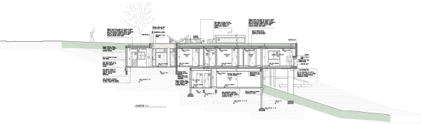 Crdoba, Argentinien, House in Q2, Santiago Carlos Viale Lescano, Haus, housing, unterirdisch, Hof, courtyard, Beton, concrete, Dach, roof, vegetation, Garten, Terrasse, terrace, pool, Schwimmbad, Beleuchtung, light, Aluminium, Sule, column, Gestein, brick, Backstein