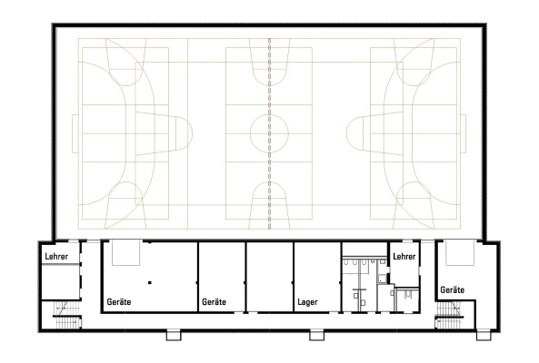 Sporthalle, Neubau, Stadt Hohen Neuendorf, Bahnhofstrae 33b, Numrich Albrecht Klumpp, Ulrike Vogel, Landschaftsarchitekturbüro Armbruster, Borgsdorf, Brandenburg, Schule, 2015, Nina Stragütl, Spielfeld, sports, Gymnasium, V-Sttzen, Grn, Farbe, green, colour, color, Berlin,