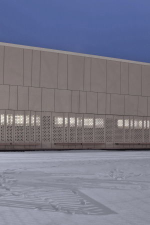 Sporthalle, Neubau, Stadt Hohen Neuendorf, Bahnhofstrae 33b, Numrich Albrecht Klumpp, Ulrike Vogel, Landschaftsarchitekturbüro Armbruster, Borgsdorf, Brandenburg, Schule, 2015, Nina Stragütl, Spielfeld, sports, Gymnasium, V-Sttzen, Grn, Farbe, green, colour, color, Berlin,