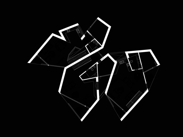 Putz wei, Grundriss, ground plan, expressionistic, expressionistisch, Schmettlerling, butterfly, plaster, Mrtel,schrge Wnde, spitze Winkel, pointed angle