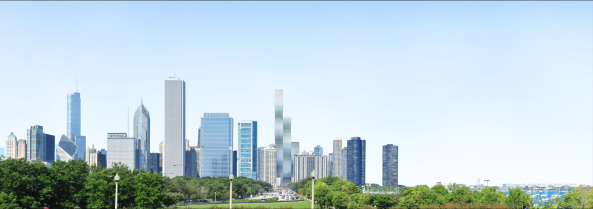 Wanda Vista tower, Chicago, USA, Amerika, Studio Gang, Tower, Hochhaus, highrise, Glas, glass, Fassade, facade, Turm, Planvorstellung, Wohnungsbau, housing, residential, Sule, column