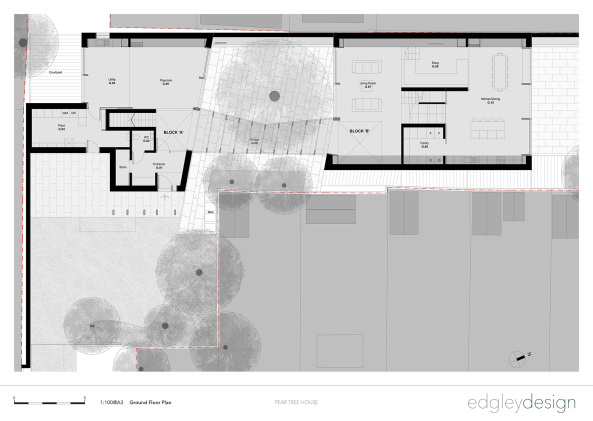 London, Edgley Design Architects, Jake Edgley, Denys Lasdun, Nroman Foster, Beton, Concrete, Architekten Haus, RIBA; RIBA Award, Fassade, Holz, Royal National Theatre, Dulwich, Experiment aus Beton, Pear Tree House, Birnenbaum, Wohnexperiment, Nachhaltigkeit, backyard, Jake Edgley, Bauherr, Schner Wohnen, best architects,