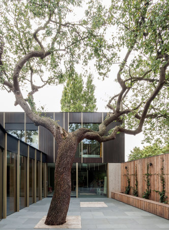 London, Edgley Design Architects, Jake Edgley, Denys Lasdun, Nroman Foster, Beton, Concrete, Architekten Haus, RIBA; RIBA Award, Fassade, Holz, Royal National Theatre, Dulwich, Experiment aus Beton, Pear Tree House, Birnenbaum, Wohnexperiment, Nachhaltigkeit, backyard, Jake Edgley, Bauherr, Schner Wohnen, best architects,
