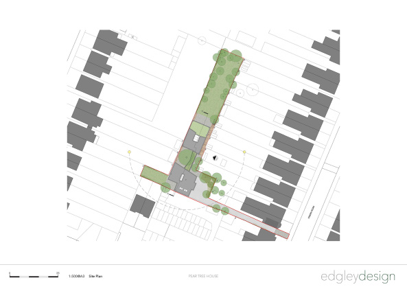 London, Edgley Design Architects, Jake Edgley, Denys Lasdun, Nroman Foster, Beton, Concrete, Architekten Haus, RIBA; RIBA Award, Fassade, Holz, Royal National Theatre, Dulwich, Experiment aus Beton, Pear Tree House, Birnenbaum, Wohnexperiment, Nachhaltigkeit, backyard, Jake Edgley, Bauherr, Schner Wohnen, best architects,