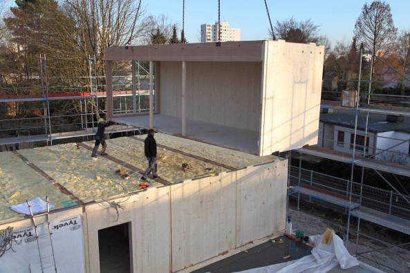 Thomas Mayer, Schule, Schulneubau, Holz, Metall, Baukasten, Europ�ischen Schule, Frankfurt am Main, 2015, school house, new building, metall, wood, European School, EZB, ECB,  Andreas Krawczyk, Nicole Kerstin Berganski, Nordweststadt, Schulkomplex, Erweiterung