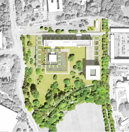 Wettbewerb Genf, Jean Tschumi, Berrel Berrel Krutler, WHO, Hauptqurtier Genf, Garten, Landschaft, landscape, Garden, Concrete, open, window, Fensterband.