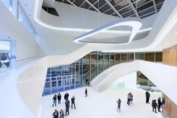 Montforthaus, Feldkirch, �sterreich, Austria, Hascher Jehle, Haus der Kulturen, Kongress, Messe, Event, Theater, B�hne, R�sslepark, Kultur, culture, Treppe, stairs, Musik, Licht, Beleuchtung, B�hnentechnik, Fassade, facade, Naturstein, Stein, stone, K�rnung, Jurakalkstein