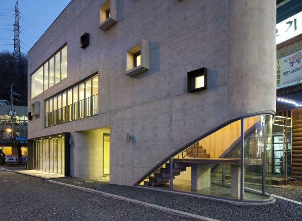 Stahlbeton, Dreieck, Holzvert�felung, Fischmaul, S�dkorea, studio_GAON, South Korea, reinforced concrete, exposed concrete, wood panelling