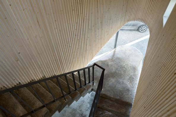 Stahlbeton, Dreieck, Holzvert�felung, Fischmaul, S�dkorea, studio_GAON, South Korea, reinforced concrete, exposed concrete, wood panelling