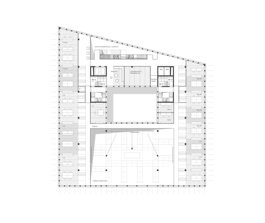 Verlagsgebude, Regensburg, Steidle Architekten, 2015, 93047 Regensburg, Kumpfmhler Strae 15, Neubau, Verwaltungsbau, Verwaltung, office building, administration, Mittelbayerischer Verlag, Block, Building, Newsroom, Bahngleise, Bahnhof, grn, Fassade, Kacheln, Pfeiler, Prallscheibe, Grundrisse, floor plans, stefan müller naumann