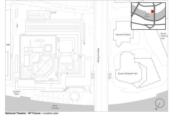 Haworth Tompkins, National Theatre in London, National Theatre, Theatre, Theater, refurbishment, Renovierung, Umbau, Sanierung, Ausbau, Sir Denys Lasdun, England, London, Dorfman Theatre, NT Future, conservation, Denkmalpflege, Themse, Thames, Neubau, Fassade, facade, Glas, glass, Glasfassade, concrete, Beton