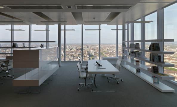 Turin, Italien, Renzo Piano, Intesa Sanpaolo, Neubau, 2015, Fertigstellung, Hochhaus, Turm, tower, highrise, Fassade, Glas, glass, facade, Garten, garden, Verwaltung, office, Bro, gemischte Nutzung, mixed use, variable Nutzung, Infrastruktur, Wintergarten, winter garden, Doppelfassade, double skin facade