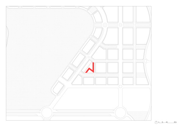 Architektur, Wohnungsbau, social housing, Neubau, Spanien, Valdebebas, Espaa, Francisco Mangado, Madrid, Idoia Alonso Barberena, Alejandra Muelas, Sonia Alves, Luis Molina, Arpada, Pool, Swimming Pool, grass, compound, grey, building, Flgel, wings, Erdgeschoss, Obergeschoss, Schnitt, 2014, 2009, Wettbewerb, Riegel, Rasen, Erdgeschoss, Calle Prov Parque,