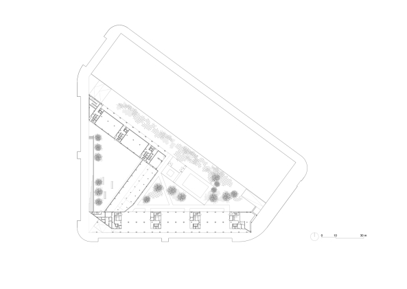 Architektur, Wohnungsbau, social housing, Neubau, Spanien, Valdebebas, Espaa, Francisco Mangado, Madrid, Idoia Alonso Barberena, Alejandra Muelas, Sonia Alves, Luis Molina, Arpada, Pool, Swimming Pool, grass, compound, grey, building, Flgel, wings, Erdgeschoss, Obergeschoss, Schnitt, 2014, 2009, Wettbewerb, Riegel, Rasen, Erdgeschoss, Calle Prov Parque,