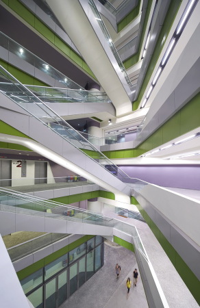 UNStudio, campus, Universitt, Singapur, University of Technology and Design, DP Architects, Neubau, 2015, Studenten, students, Ben van Berkel, Fassade, facade, Farbe, colour, Erschlieung, Auditorium