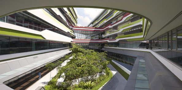 UNStudio, campus, Universitt, Singapur, University of Technology and Design, DP Architects, Neubau, 2015, Studenten, students, Ben van Berkel, Fassade, facade, Farbe, colour, Erschlieung, Auditorium