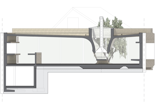 Ne-ar, one column house, Argentinien, Argentina, Rio Negro, Erweiterun, Umbau, extension, Haus, house, Wohnhaus, Sule, column, Beton, concrete, Sttze, Ufer, Fluss, river, Holz, wood, Anbau, Ortbeton, Flachdach, roof