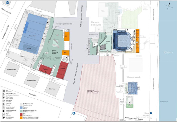 World Conference Center Bonn, Heinle Wischer und Partner, INROS LACKNER SE, Konferenzzentrum, Bonn, Neubauten in Bonn, Regierungsviertel Bonn, Bauskandal, yes architecture, Skandal, Architektur, BauNetz, Baunetz-Meldung, Fertistellungm Erffnung in Bonn, World Conference Hotel, Plenarsaal, Hauptgebude, Platz der Vereinten Nationen, Presseamt der Bundesstadt Bonn, Conference Center Management GmbH BonnCC, WorldCCBonn, Arbeitsgemeinschaft Heinle Wischer Gesellschaft fr Generalplanung mbH und Inros Lackner AG, Baukosten, Bhnentechnik