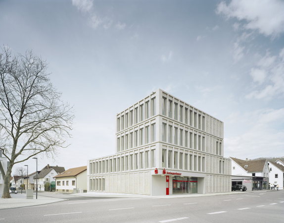 Sen, KSK Gppingen, Gppingen, dauner rommel schalk, Neubau, Kompetenzcentrum, Wei, white, Fassade, facade, Muschelkalk, Naturstein, Natursteinfassade, Licht, Belichtung, light