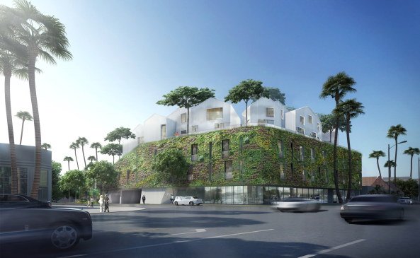 MAD Architects, 2015, Beverly Hills, Planung Design, Neubau, Wohungsbau, Shopping, plans, first building in the us, architecture, island, insel, Innenhof, courtyard, planning, 8600 Wilshire, Los Angeles, hillside village, design concept, Los Angeles Architectural Awards, Ma Yansong