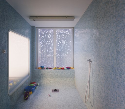 Avenier Cornejo, Paris, Frankreich, France, Kindergarten, creche, Kinder, children, 20 arrondissement, Frequel Fontarabie, Fassade, facade, Metall, Perforation, Licht, light, metal, perforated metal, Garten, garden, Terrasse