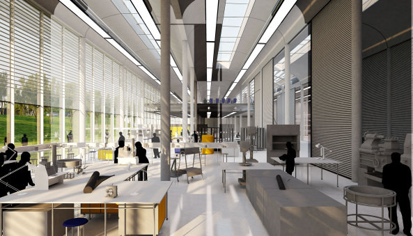 Landschaftsgeb�ude, landscape building, Glasfassade, glass facade, Art storage, Kunstlager, Louvre, Frankreich, Werkstatt, workshop, Topographie, topographie, Logistik, logistics, Kunstrestaurierung, Art conservation