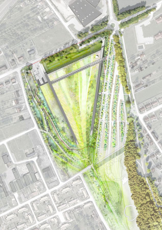 Landschaftsgeb�ude, landscape building, Glasfassade, glass facade, Art storage, Kunstlager, Louvre, Frankreich, Werkstatt, workshop, Topographie, topographie, Logistik, logistics, Kunstrestaurierung, Art conservation