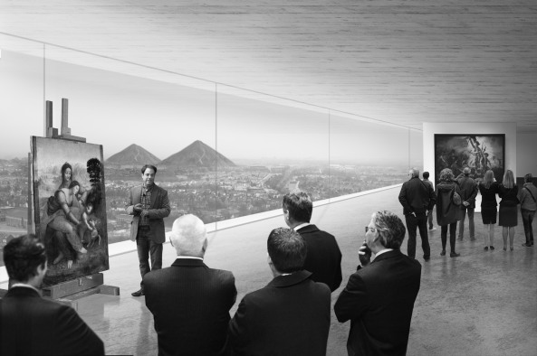 Landschaftsgeb�ude, landscape building, Glasfassade, glass facade, Art storage, Kunstlager, Louvre, Frankreich, Werkstatt, workshop, Topographie, topographie, Logistik, logistics, Kunstrestaurierung, Art conservation