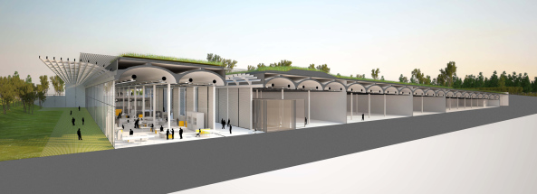 Landschaftsgeb�ude, landscape building, Glasfassade, glass facade, Art storage, Kunstlager, Louvre, Frankreich, Werkstatt, workshop, Topographie, topographie, Logistik, logistics, Kunstrestaurierung, Art conservation