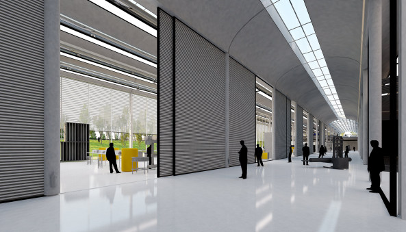 Landschaftsgeb�ude, landscape building, Glasfassade, glass facade, Art storage, Kunstlager, Louvre, Frankreich, Werkstatt, workshop, Topographie, topographie, Logistik, logistics, Kunstrestaurierung, Art conservation