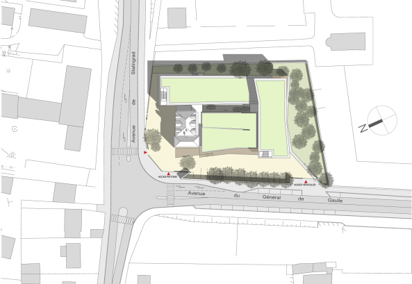 sozial, soziales, zentrum, paris, atelier novembre, vorort, Palaiseau, behrde, amt, polizeistation, umnutzung, bauen im bestand, neubau, aluminium, alu, beton, glas, kulturzentrum, anbau, 11H45