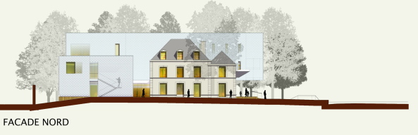 sozial, soziales, zentrum, paris, atelier novembre, vorort, Palaiseau, behrde, amt, polizeistation, umnutzung, bauen im bestand, neubau, aluminium, alu, beton, glas, kulturzentrum, anbau, 11H45