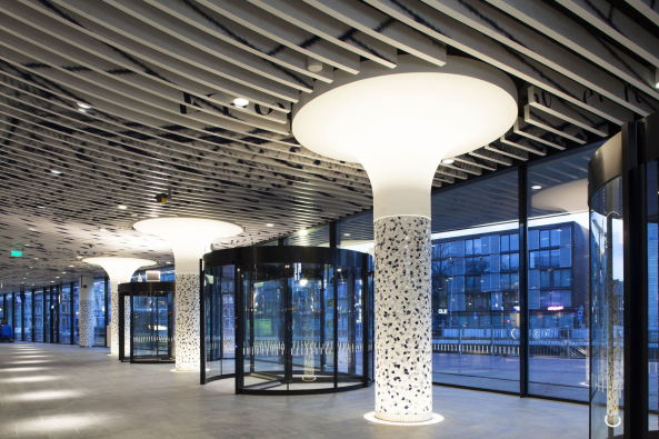 delft, bahnhof, delft station, mecanoo, architekten, infrastruktur, deckenstruktur, neubau, rathaus, niederlande, lamellen, decke, halle, bahnhofshalle, harry cock