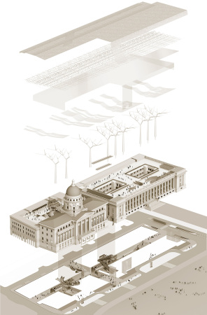 national gallery singapore, nationalgalerie, singapur, studio milou, paris, singapore, bauen im bestand, umbau, denkmal, kolonialarchitektur, kolonialviertel, kunst, galerie,  CPG, consultants, gold, decke, aufstockung