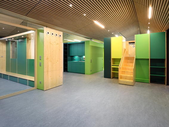 marburg, kita, +e, kindergarten, kindertagessttte, opus, neubau, faltung, passivhaus, plusenergiehaus, vitosareal, vitos, park, wald, grn, photovoltaik, Eibe Snnecken