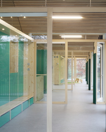 marburg, kita, +e, kindergarten, kindertagessttte, opus, neubau, faltung, passivhaus, plusenergiehaus, vitosareal, vitos, park, wald, grn, photovoltaik, Eibe Snnecken