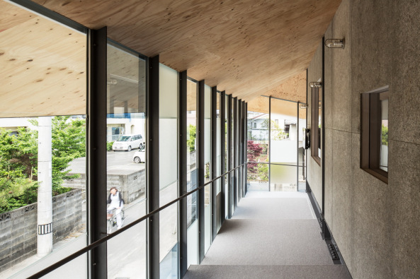 Stahl, steel, wood woll, Holzwolle, staircase, Treppe, Dach, Mansarddach, Tokushima, Japan, y+M design office Co, Kobe, Balett, dance school