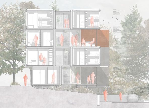 2. Preis und Architektenpreis: Voids?! Baulcken in Stuttgart von Franz Arlart, Querschnitt