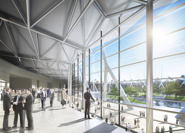 Hanoi, Vietnam, Messehalle, fair, expo, Neubau, Award, Wettbewerb, 2015, Meinhard von Gerkan und Nikolaus Goetze mit Dirk Heller, Wasser, Vietnamesische Hauptstadt, Gewinner, Vingroup, Noi Bai, Lotusblte, Handelszentrum, Hochhuser, Hochhaus, Bros