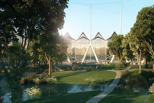 Hanoi, Vietnam, Messehalle, fair, expo, Neubau, Award, Wettbewerb, 2015, Meinhard von Gerkan und Nikolaus Goetze mit Dirk Heller, Wasser, Vietnamesische Hauptstadt, Gewinner, Vingroup, Noi Bai, Lotusblte, Handelszentrum, Hochhuser, Hochhaus, Bros