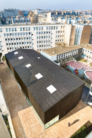 Atelier Zndel Cristea, AZC, Paris, urban barn, Universit Paris Descartes, Schuppen, Holz, Universitt, Hrsaal, Innenhof