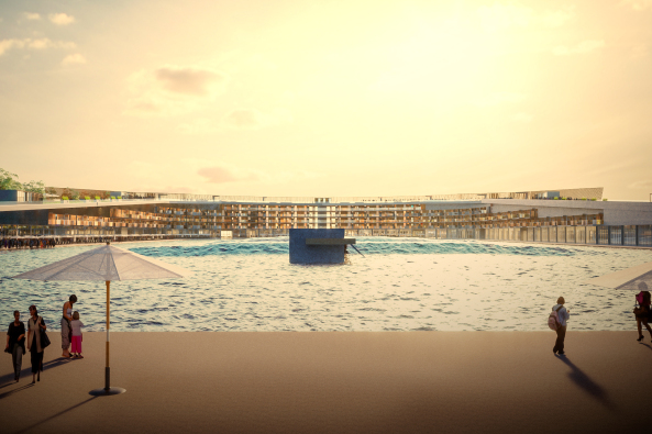 Subiaco Oval, Welle, Surfen, Surfpark, Australien, Perth Stadium, Burswood, Umbau, Umnutzung, Surfpark in Australien geplant, MJA Studio, Subi Surf Park, Wellentechnologie, Meer, knstliche Welle, Wellenpark, High-Tech-Welle, BauNetz