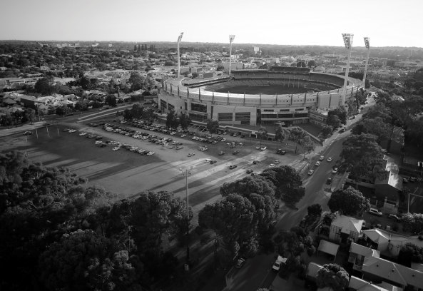 Subiaco Oval, Welle, Surfen, Surfpark, Australien, Perth Stadium, Burswood, Umbau, Umnutzung, Surfpark in Australien geplant, MJA Studio, Subi Surf Park, Wellentechnologie, Meer, knstliche Welle, Wellenpark, High-Tech-Welle, BauNetz