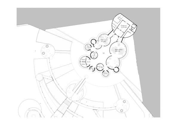 Krematorium, crematorium, ceremony hall, landscaping, Parkanlage, circle, Kreis, symbolic, Symbol, symbolisch, mourning, Trauer, Death, Tod, France, Frankreich, PLAN01