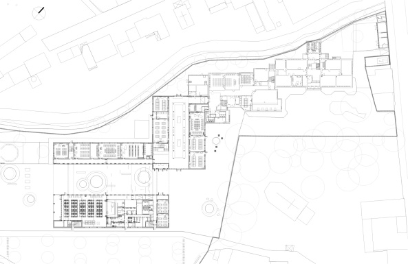 Marcus Bredt, Gerkan, Marg und Partner, gmp, Neubau, school, schule, new building, Rimbach, Bavaria, Germany, Deutschland, Bayern, grau, weiss, streng, Putz, Martin-Luther-Schule, Umbau, Erweiterung, transformation, extension, Klassenrume, Klassenzimmer, Schulklasse, Gymnasium, Wettbewerb, 1. Preis, Bhne, Cafteria