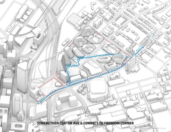 BIG; Bjarke Ingels Group; West 8; Atelier Ten; Masterplan; Pittsburgh; Penguins; Lower Hill District; USA; Pennsylvania