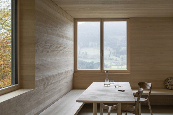 LP Architektur, Neubau, Holzhaus, Stein, Abhang, Hang, Austria, hill, �sterreich, single family house, Sockel, drei Geschosse, Alpen, Berge, Alps, 2015, Fertigstellung, Leogang, Tektonik, wood, stone, Natur, Wald, Wiese, nature, Topographie, topography,